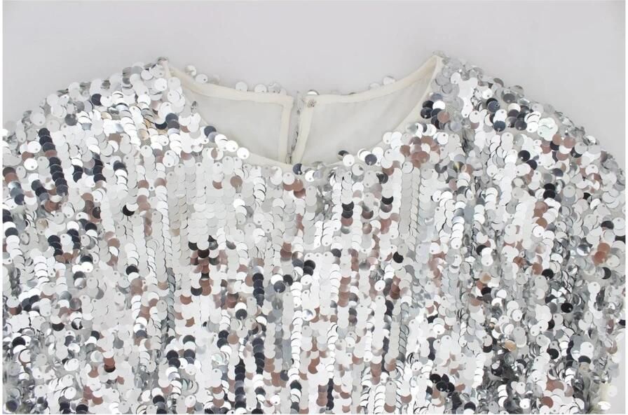 Dolce & Gabbana Zilveren Pailletten Crewneck Blouse T-shirt Top Gray Dames - Foto 8