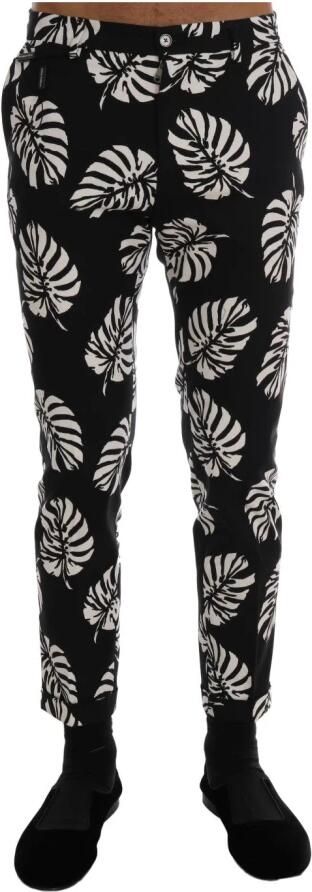 Dolce & Gabbana White Black Leaf Cotton Stretch Slim Pants Zwart Heren - Foto 8