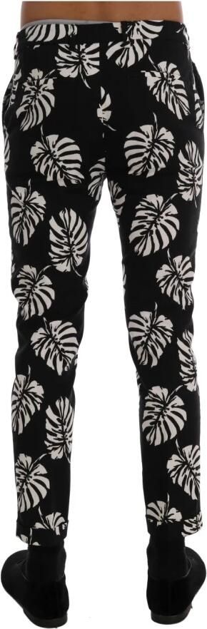 Dolce & Gabbana White Black Leaf Cotton Stretch Slim Pants Zwart Heren - Foto 7