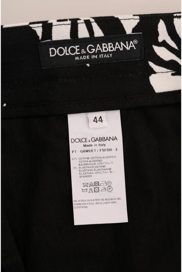 Dolce & Gabbana White Black Leaf Cotton Stretch Slim Pants Zwart Heren - Foto 2