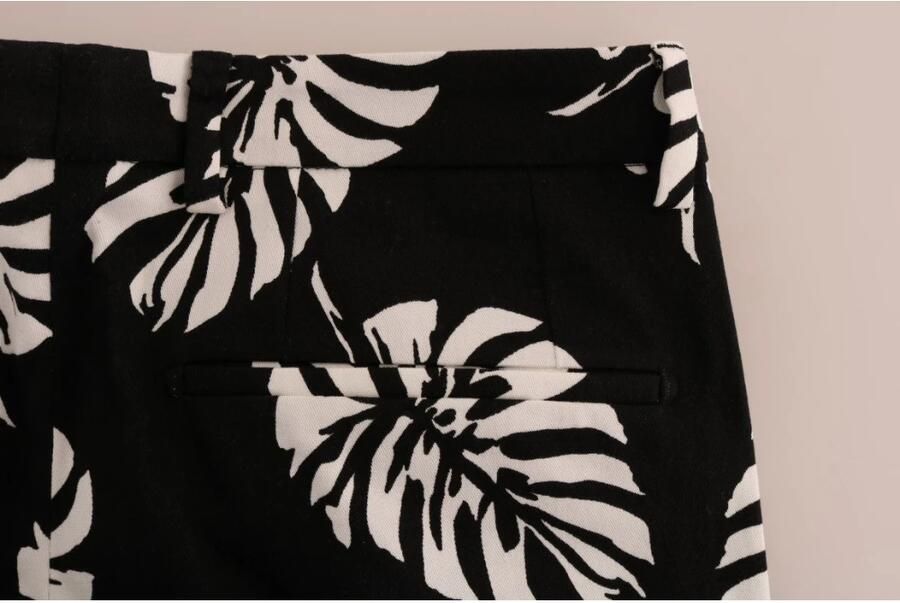 Dolce & Gabbana White Black Leaf Cotton Stretch Slim Pants Zwart Heren - Foto 3