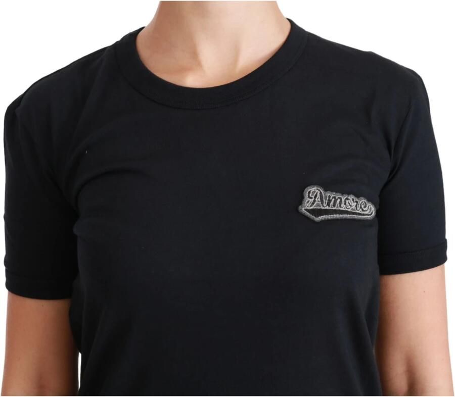 Dolce & Gabbana Blauwe Amore Patch Crewneck Katoenen Top T-shirt Blue Dames
