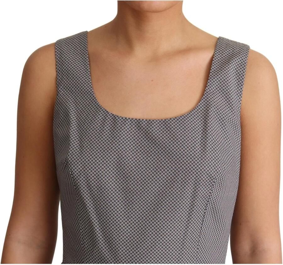 Dolce & Gabbana Blauw Beige Geometrisch Katoenen A-Lijn Jurk Gray Dames