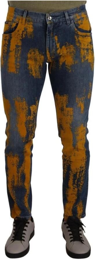 Dolce & Gabbana Blauw Geel Geverfd Katoenen Skinny Heren Denim Jeans Multicolor Heren
