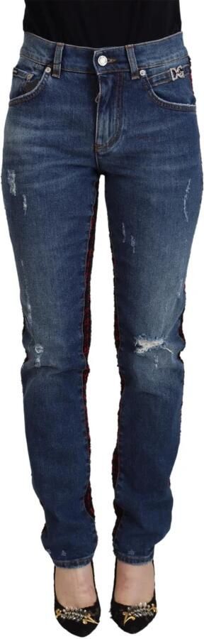 Dolce & Gabbana Blauw geruit achterkant Skinny Denim Jeans Blue Dames - Foto 7