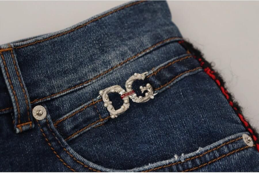 Dolce & Gabbana Blauw geruit achterkant Skinny Denim Jeans Blue Dames