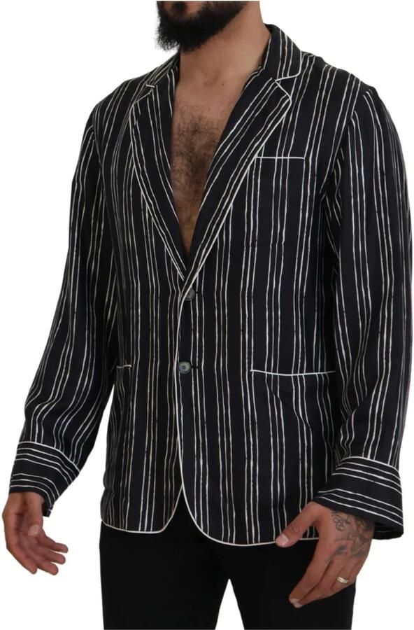 Dolce & Gabbana Blauw Gestreept Zijden Pyjama Overhemd Jas Blue Heren - Foto 5