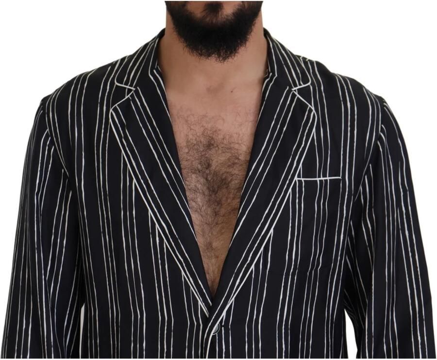 Dolce & Gabbana Blauw Gestreept Zijden Pyjama Overhemd Jas Blue Heren
