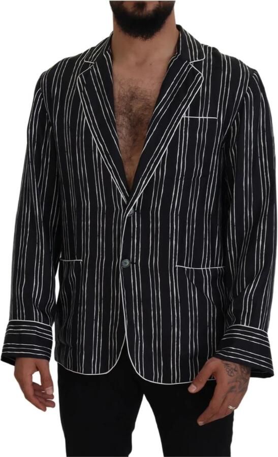 Dolce & Gabbana Blauw Gestreept Zijden Pyjama Overhemd Jas Blue Heren - Foto 4