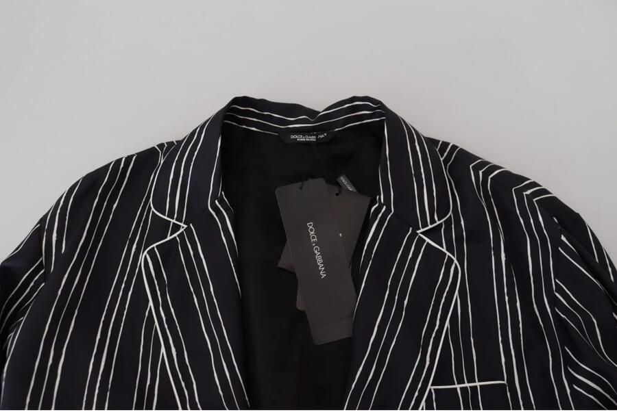 Dolce & Gabbana Blauw Gestreept Zijden Pyjama Overhemd Jas Blue Heren - Foto 2