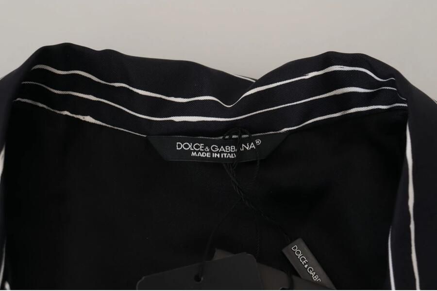 Dolce & Gabbana Blauw Gestreept Zijden Pyjama Overhemd Jas Blue Heren - Foto 3