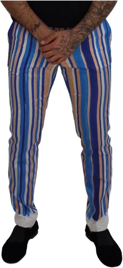 Dolce & Gabbana Blauw Gestreepte Zijden Katoenen Slim Broek Blauw Heren - Foto 5