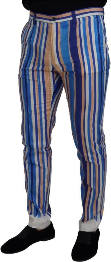 Dolce & Gabbana Blauw Gestreepte Zijden Katoenen Slim Broek Blauw Heren - Foto 6