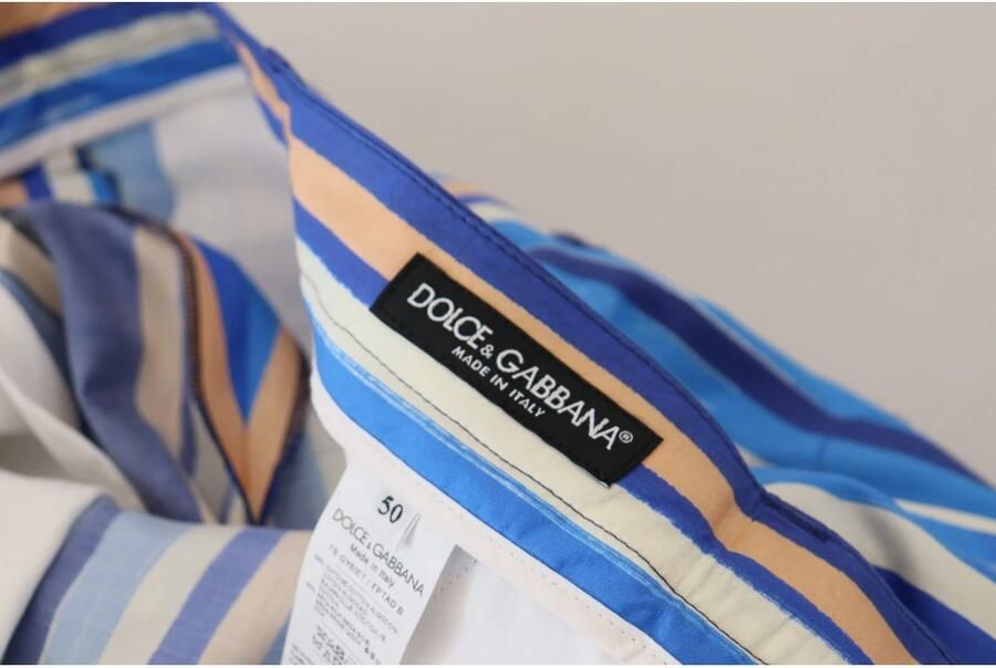 Dolce & Gabbana Blauw Gestreepte Zijden Katoenen Slim Broek Blauw Heren - Foto 2