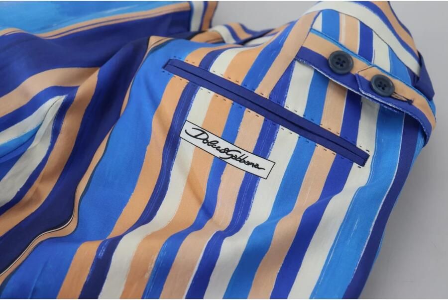 Dolce & Gabbana Blauw Gestreepte Zijden Katoenen Slim Broek Blauw Heren - Foto 3