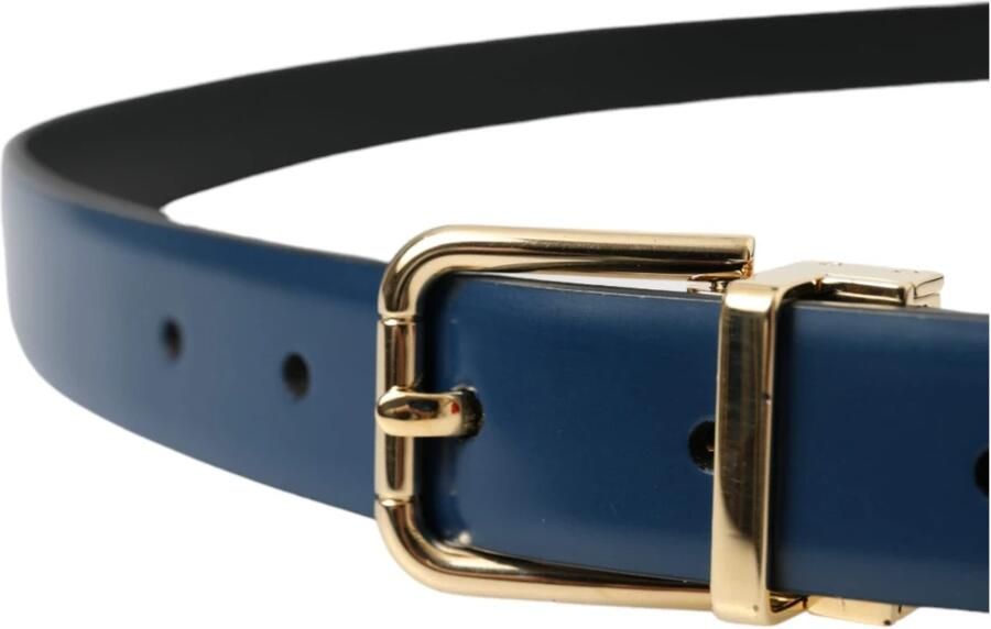 Dolce & Gabbana Blauw Lederen Gouden Gesp Riem Mannen Blue Heren - Foto 5