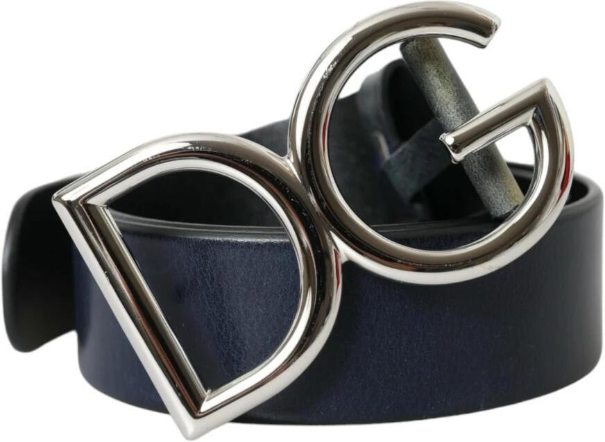 Dolce & Gabbana Blauw Leren Logo Gesp Riem Blue Heren - Foto 5