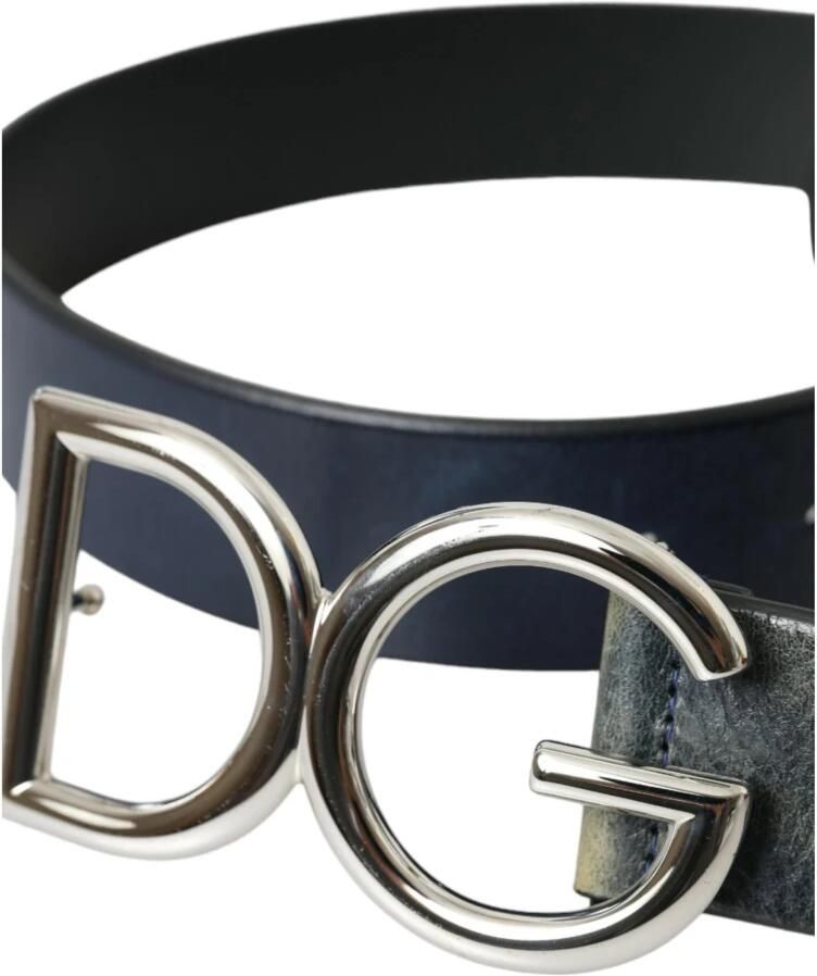 Dolce & Gabbana Blauw Leren Logo Gesp Riem Blue Heren