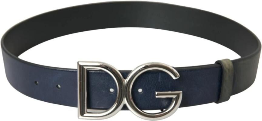 Dolce & Gabbana Blauw Leren Logo Gesp Riem Blue Heren - Foto 3