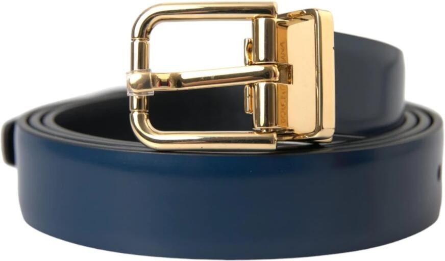 Dolce & Gabbana Blauw Lederen Gouden Gesp Riem Mannen Blue Heren - Foto 7