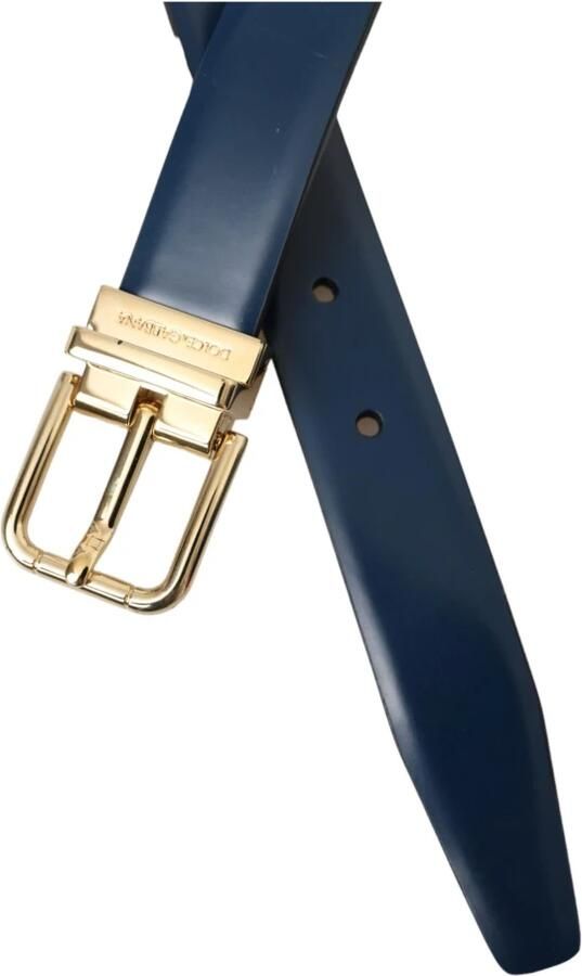 Dolce & Gabbana Blauw Lederen Gouden Gesp Riem Mannen Blue Heren - Foto 6