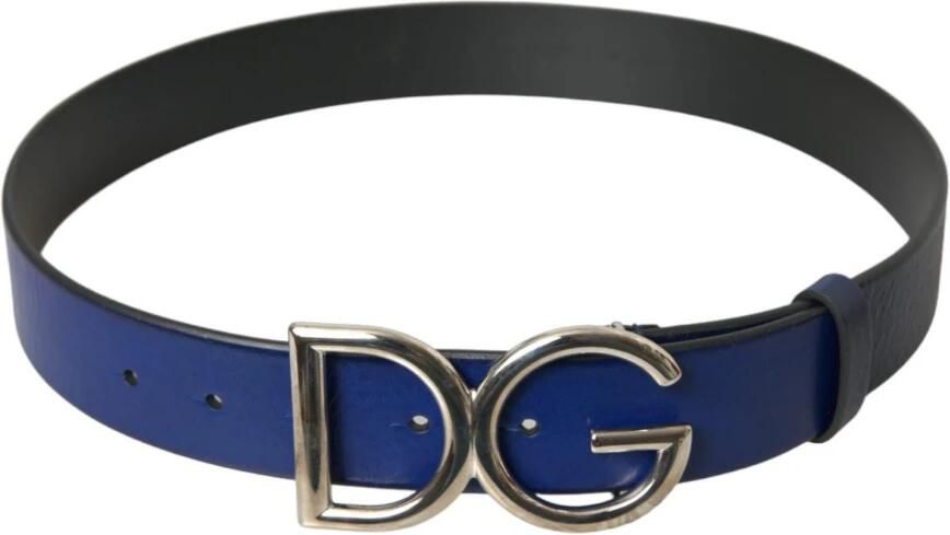 Dolce & Gabbana Blauw Leer Zilver Metaal Logo Gesp Riem Mannen Blue Dames - Foto 4