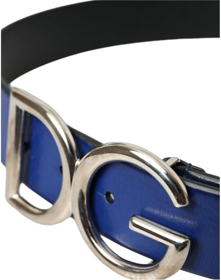 Dolce & Gabbana Blauw Leer Zilver Metaal Logo Gesp Riem Mannen Blue Dames - Foto 2