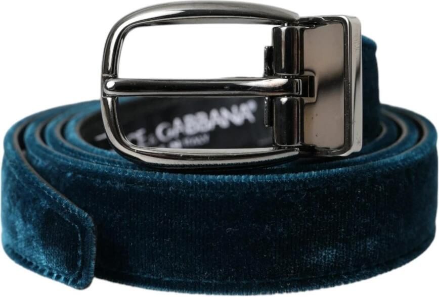 Dolce & Gabbana Blauw Velvet Metalen Gesp Riem Blue Heren - Foto 5