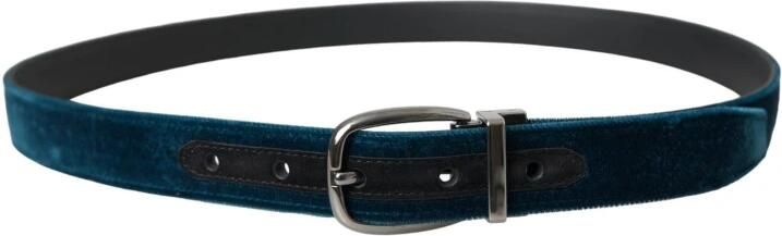 Dolce & Gabbana Blauw Velvet Metalen Gesp Riem Blue Heren - Foto 4