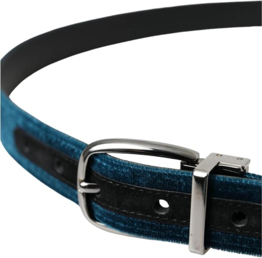 Dolce & Gabbana Blauw Velvet Metalen Gesp Riem Blue Heren