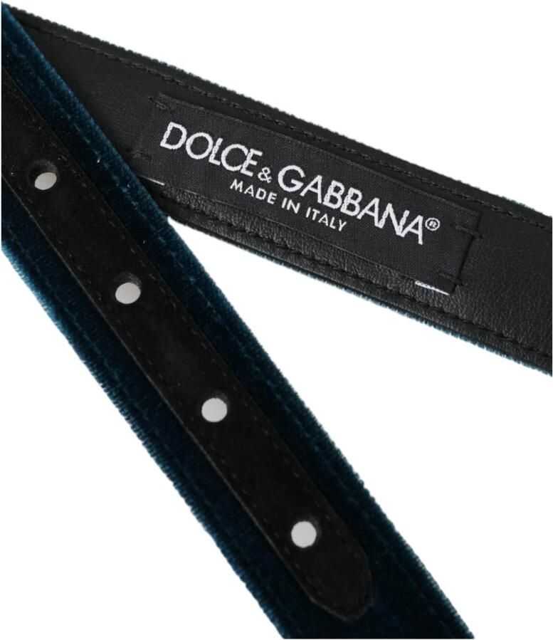 Dolce & Gabbana Blauw Velvet Metalen Gesp Riem Blue Heren - Foto 2