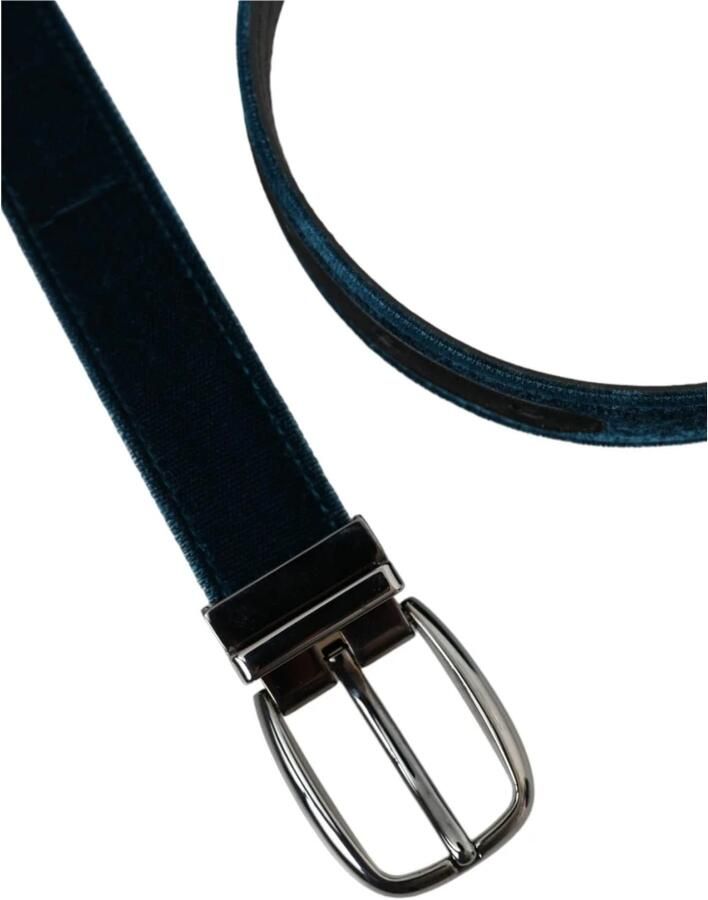Dolce & Gabbana Blauw Velvet Metalen Gesp Riem Blue Heren - Foto 3