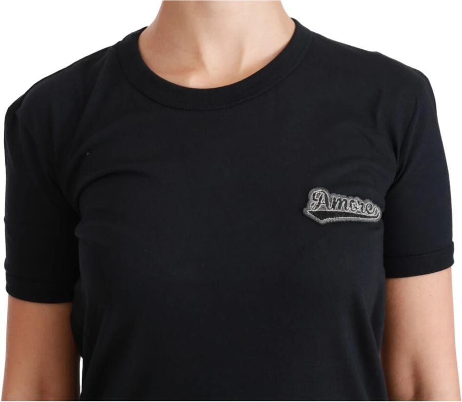 Dolce & Gabbana Blauwe Amore Patch Crewneck Katoenen Top T-shirt Blue Dames