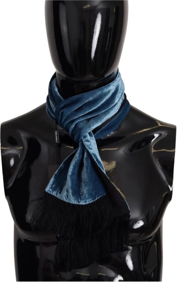 Dolce & Gabbana Blauwe Velvet Solide Nekwarmer Heren Shawl Sjaal Blue Heren - Foto 5
