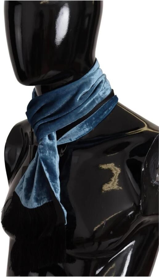 Dolce & Gabbana Blauwe Velvet Solide Nekwarmer Heren Shawl Sjaal Blue Heren - Foto 4