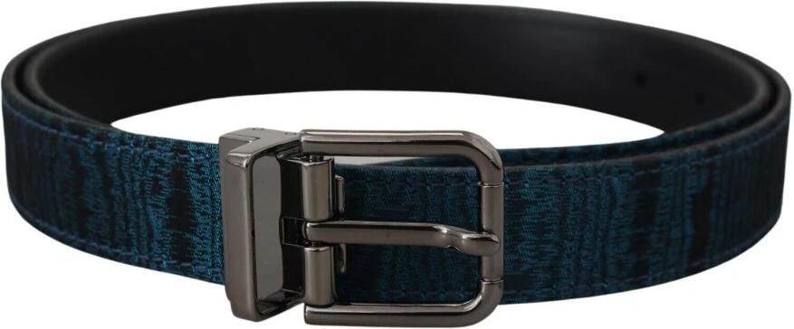 Dolce & Gabbana Blauwe Jacquard Moire Zilveren Metalen Gesp Heren Riem Blue Heren - Foto 7