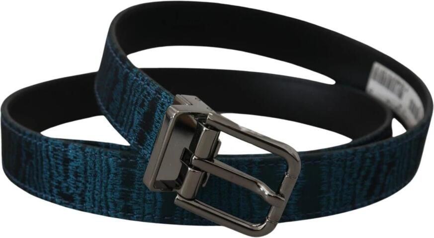 Dolce & Gabbana Blauwe Jacquard Moire Zilveren Metalen Gesp Heren Riem Blue Heren - Foto 4