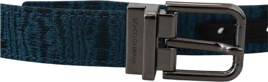 Dolce & Gabbana Blauwe Jacquard Moire Zilveren Metalen Gesp Heren Riem Blue Heren - Foto 6