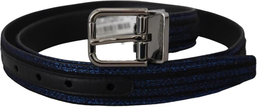 Dolce & Gabbana Blauw Jacquard Gestreepte Zilveren Gesp Riem Blue Heren - Foto 4