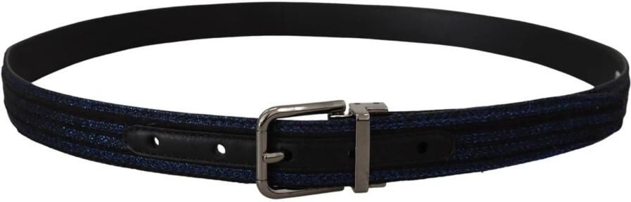Dolce & Gabbana Blauw Jacquard Gestreepte Zilveren Gesp Riem Blue Heren - Foto 5