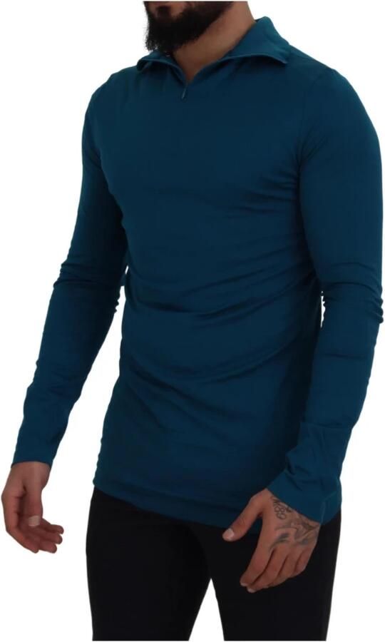 Dolce & Gabbana Blauwe Katoenen Getailleerde Pullover Trui met Kraag Blue Heren - Foto 4