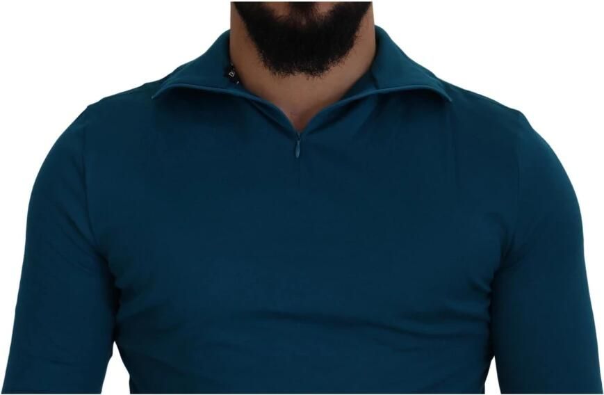 Dolce & Gabbana Blauwe Katoenen Getailleerde Pullover Trui met Kraag Blue Heren - Foto 3