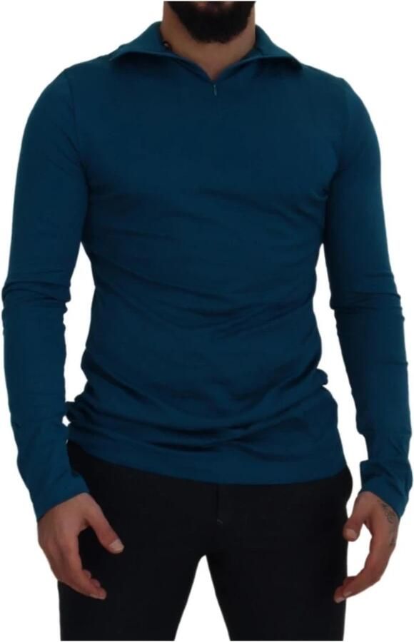 Dolce & Gabbana Blauwe Katoenen Getailleerde Pullover Trui met Kraag Blue Heren - Foto 2
