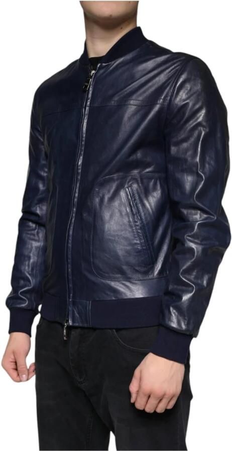 Dolce & Gabbana Blauwe Lamsskin Leren Bikerjack met Logo Blue Heren - Foto 5