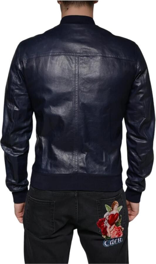 Dolce & Gabbana Blauwe Lamsskin Leren Bikerjack met Logo Blue Heren - Foto 4