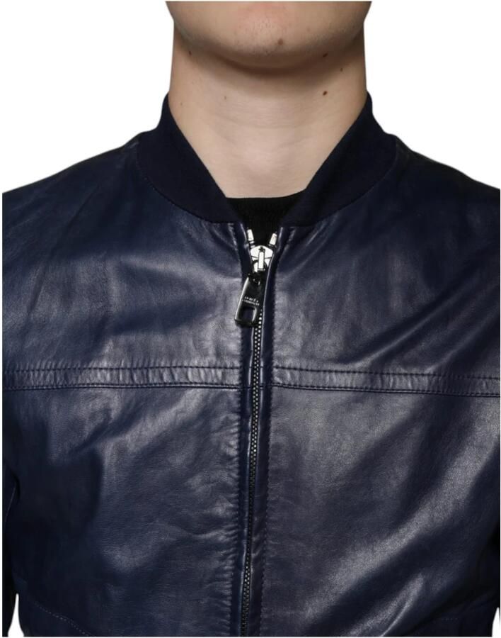 Dolce & Gabbana Blauwe Lamsskin Leren Bikerjack met Logo Blue Heren - Foto 2