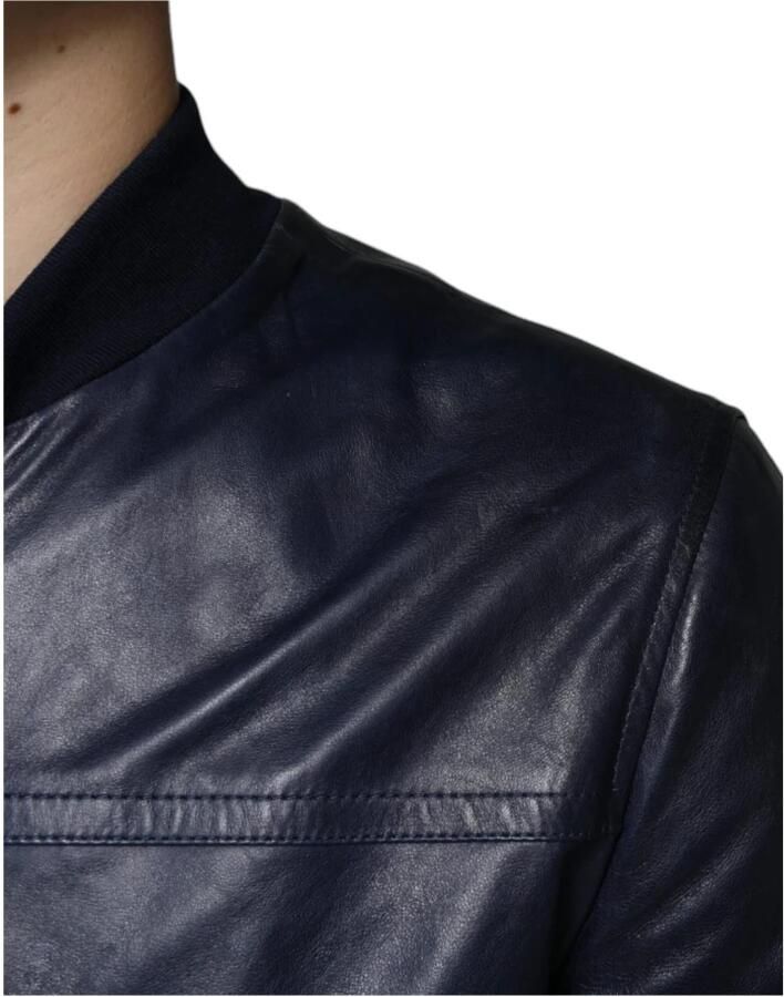 Dolce & Gabbana Blauwe Lamsskin Leren Bikerjack met Logo Blue Heren - Foto 3