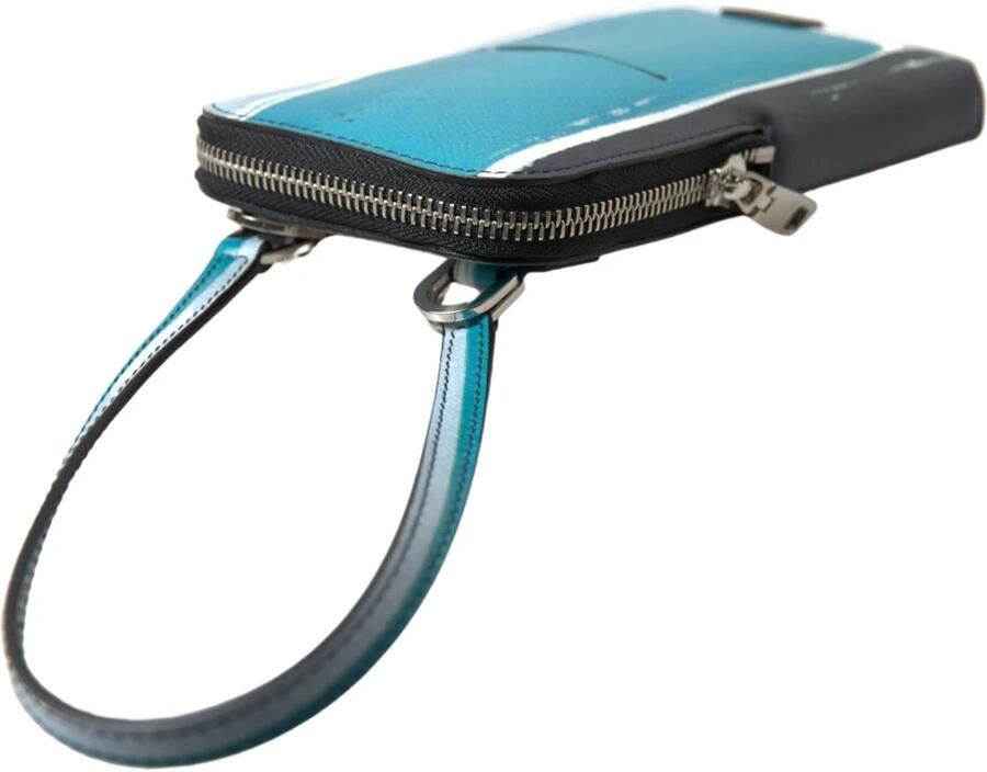Dolce & Gabbana Blauwe Luipaard Leren Heren Crossbody Telefoontas Multicolor Heren
