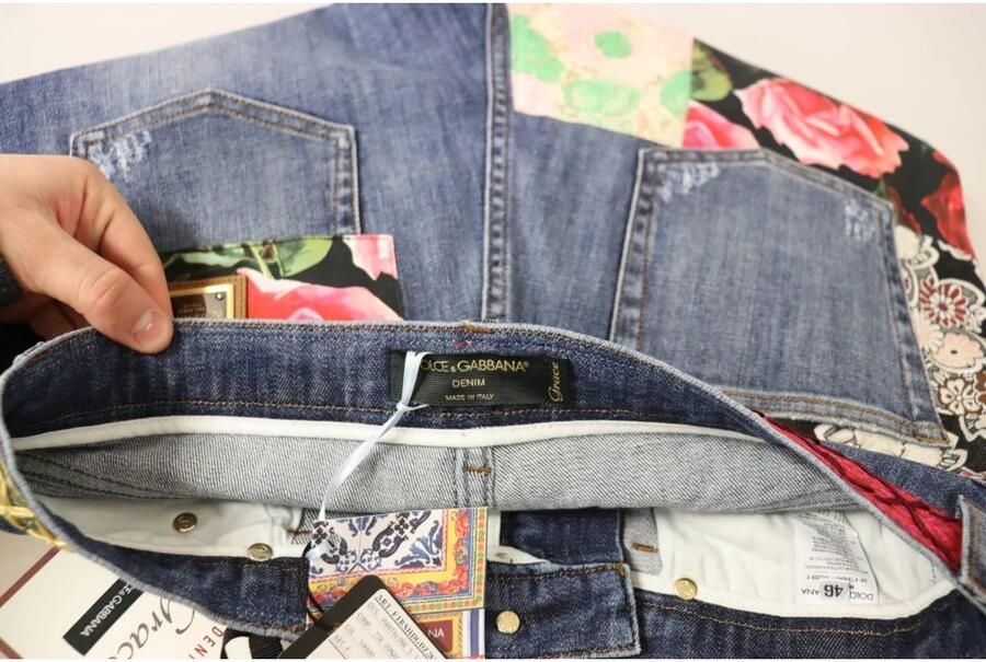 D&G Broek D&G Dolce Gabbana Floral Patch Jeans Distressed Denim