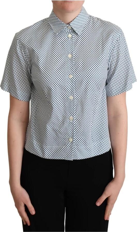 Dolce & Gabbana Blauw-witte gestippelde katoenen overhemd Blue Dames - Foto 4